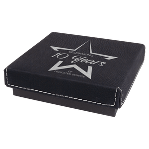 Black/Silver 4" x 4" Medal Box with Laserable Leatherette Lid
