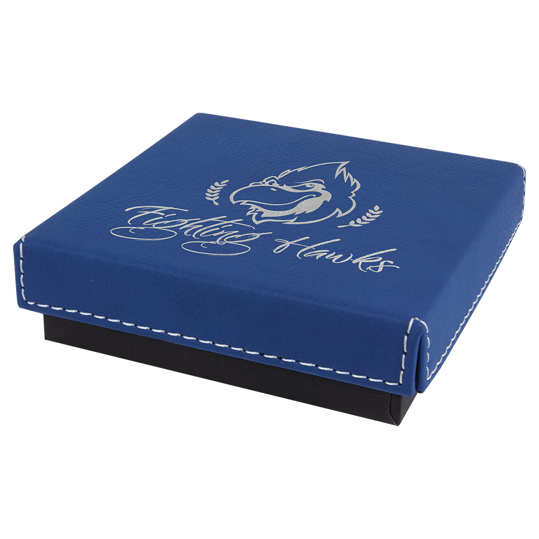 Blue/Silver 4" x 4" Medal Box with Laserable Leatherette Lid