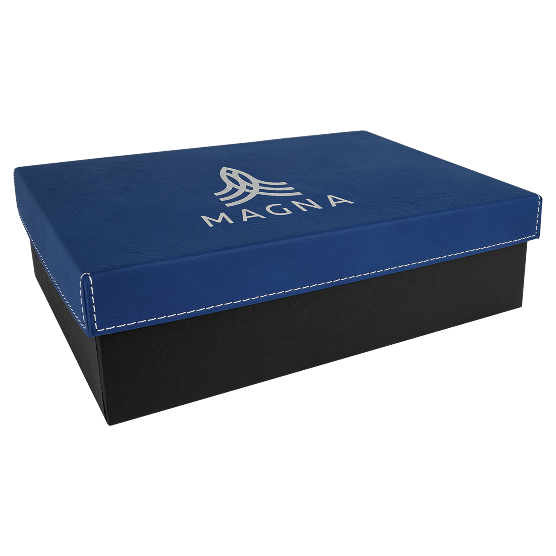 Blue/Silver 9 7/8" x 7 1/8" Gift Box with Laserable Leatherette Lid