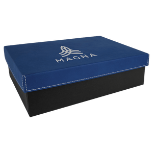 Blue/Silver 9 7/8" x 7 1/8" Gift Box with Laserable Leatherette Lid