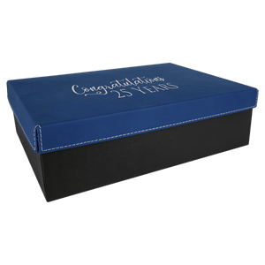 Blue/Silver 11 3/4" x 7 3/4" Gift Box with Laserable Leatherette Lid