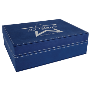 Blue/Silver 8" x 6 3/8" Laserable Leatherette Premium Gift Box