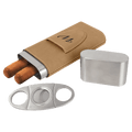 Light Brown Laserable Leatherette Cigar Case with Cutter