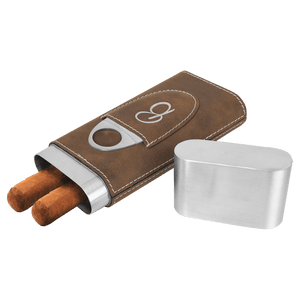 Rustic/Silver Laserable Leatherette Cigar Case with Cutter