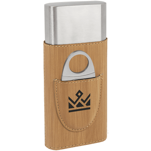 Bamboo Laserable Leatherette Cigar Case with Cutter