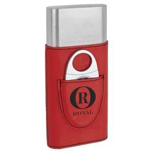 Red Laserable Leatherette Cigar Case with Cutter
