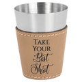 Light Brown 2 oz. Laserable Leatherette & Stainless Steel Shot Glass