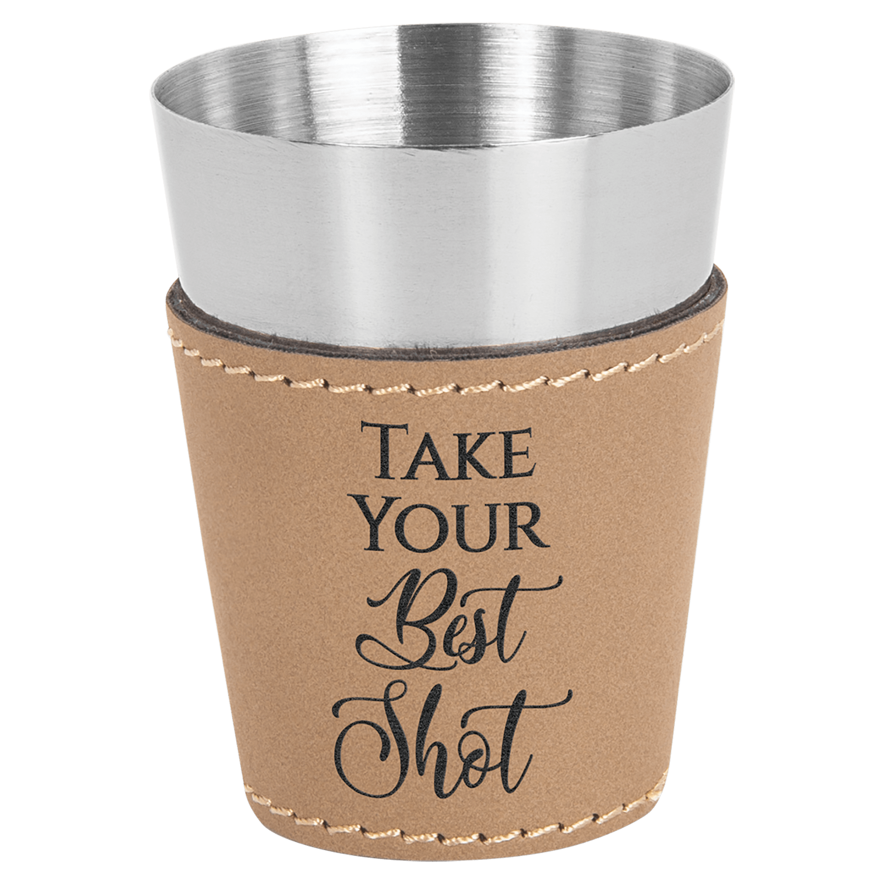 Light Brown 2 oz. Laserable Leatherette & Stainless Steel Shot Glass