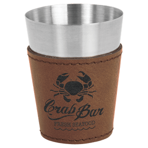 Dark Brown 2 oz. Laserable Leatherette & Stainless Steel Shot Glass