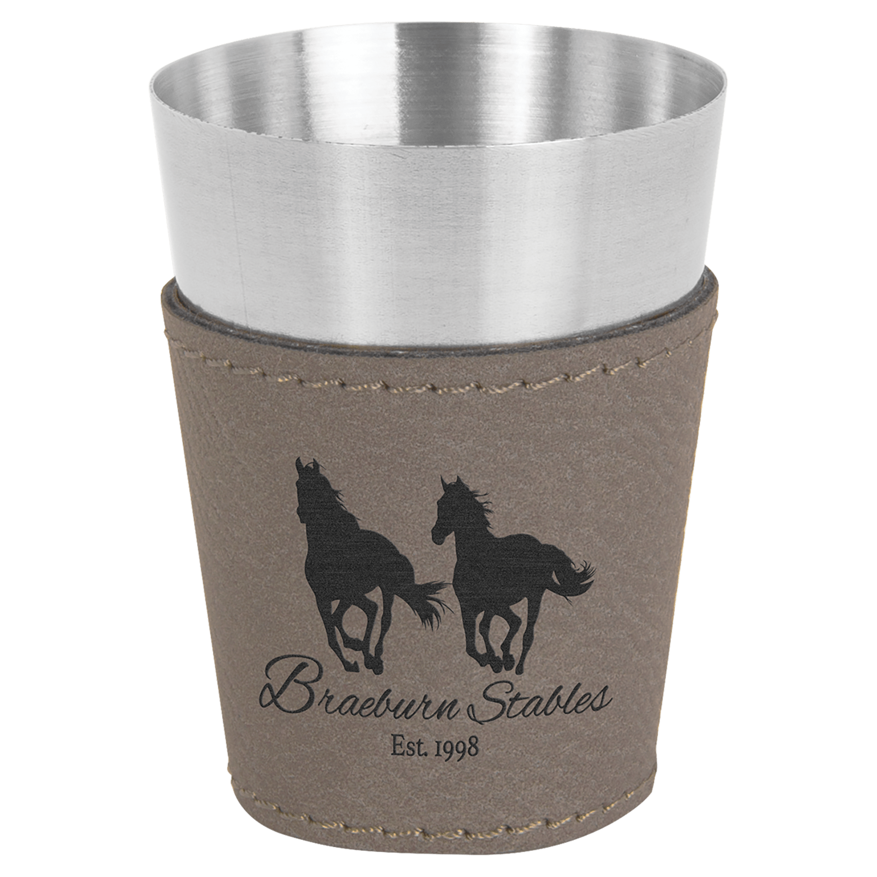 Gray 2 oz. Laserable Leatherette & Stainless Steel Shot Glass