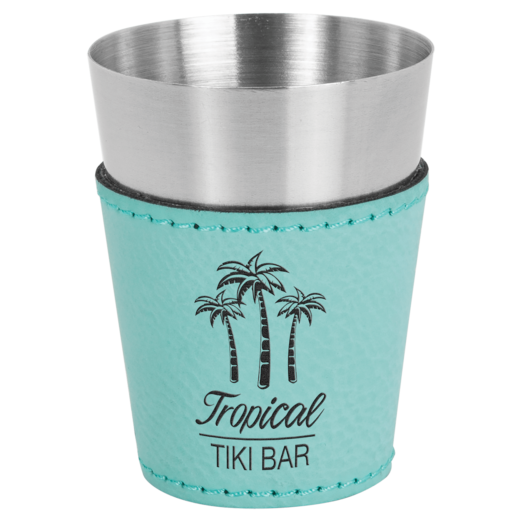Teal 2 oz. Laserable Leatherette & Stainless Steel Shot Glass