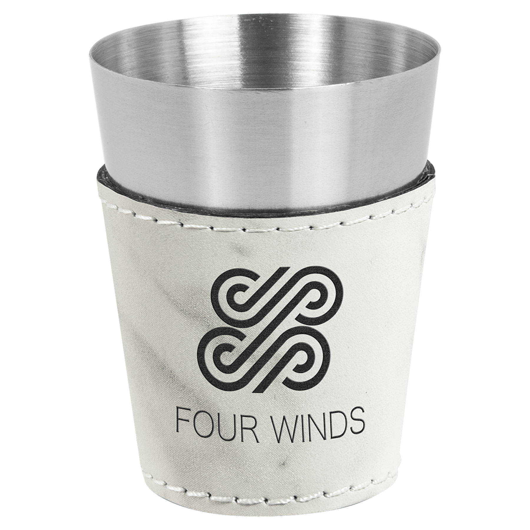 White Marble 2 oz. Laserable Leatherette & Stainless Steel Shot Glass