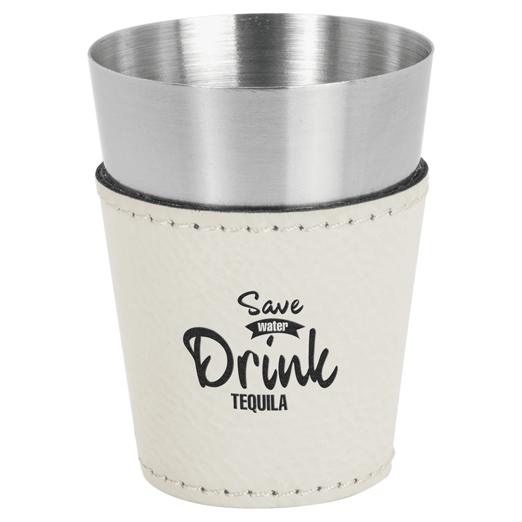 White 2 oz. Laserable Leatherette & Stainless Steel Shot Glass