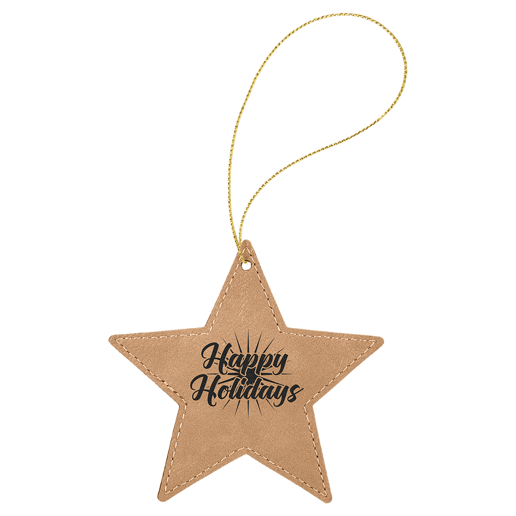 Light Brown Gold Laserable Leatherette Star Ornament with String