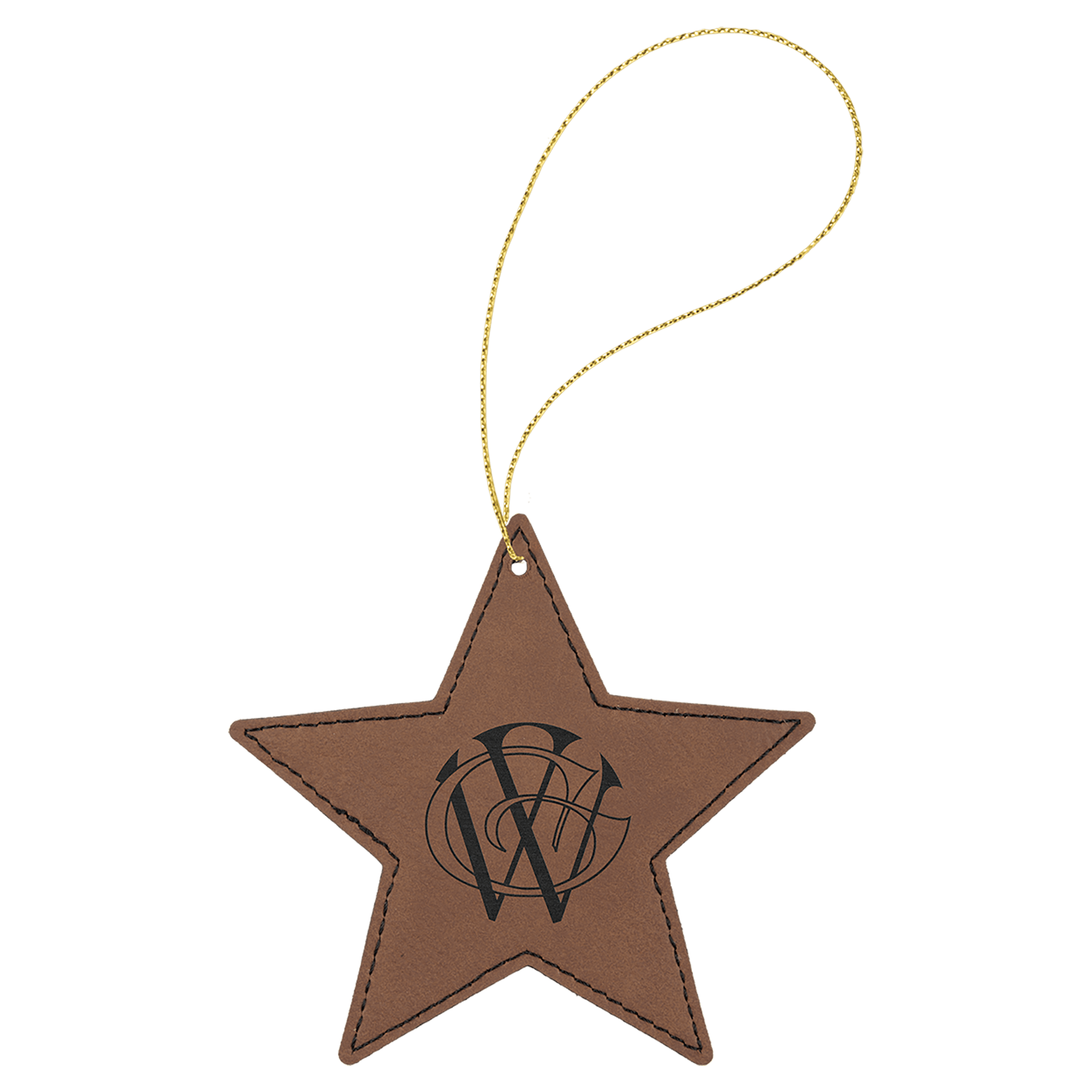 Dark Brown Gold Laserable Leatherette Star Ornament with String