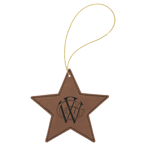 Dark Brown Gold Laserable Leatherette Star Ornament with String
