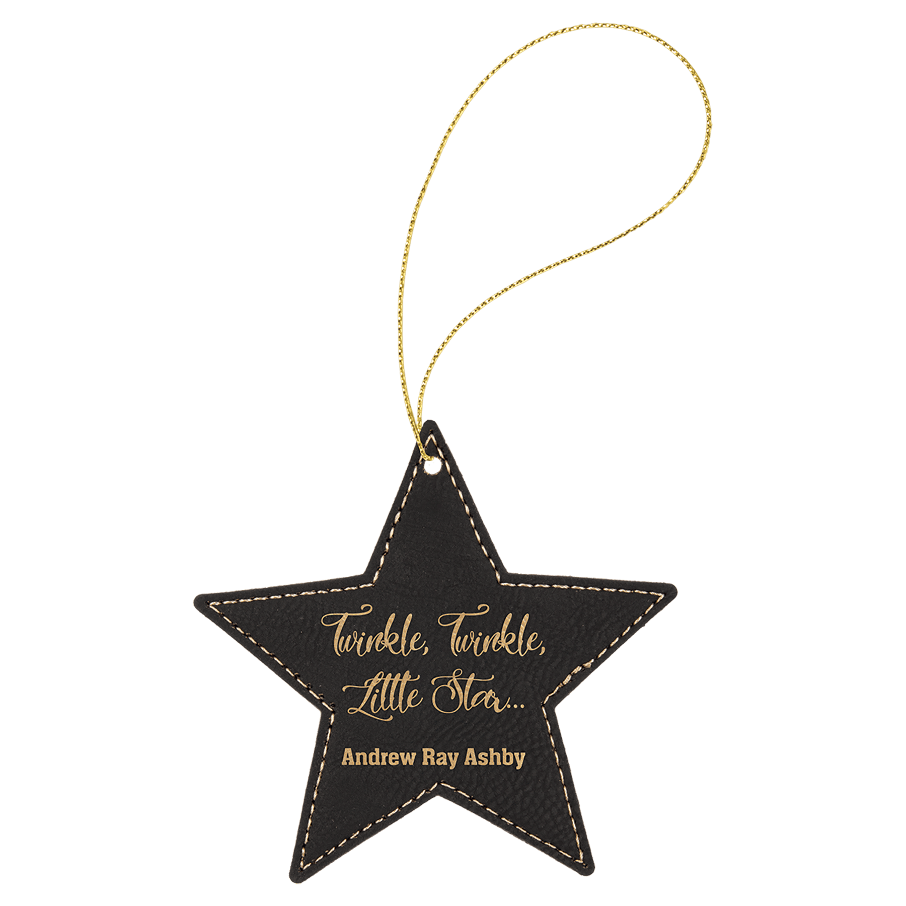 Black/Gold Gold Laserable Leatherette Star Ornament with String