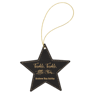Black/Gold Gold Laserable Leatherette Star Ornament with String
