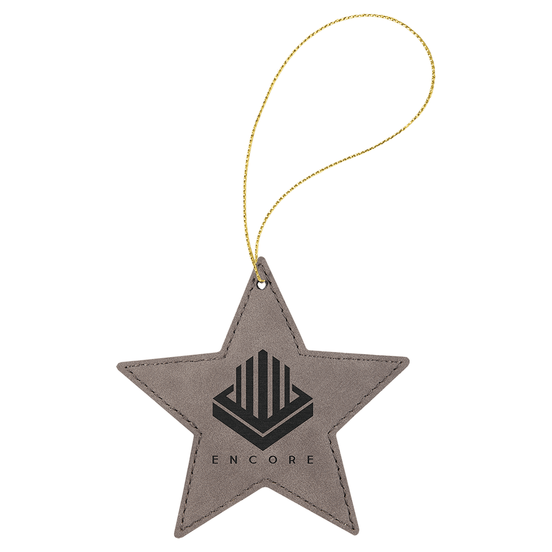 Gray Gold Laserable Leatherette Star Ornament with String