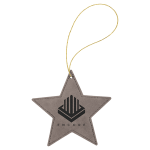 Gray Gold Laserable Leatherette Star Ornament with String