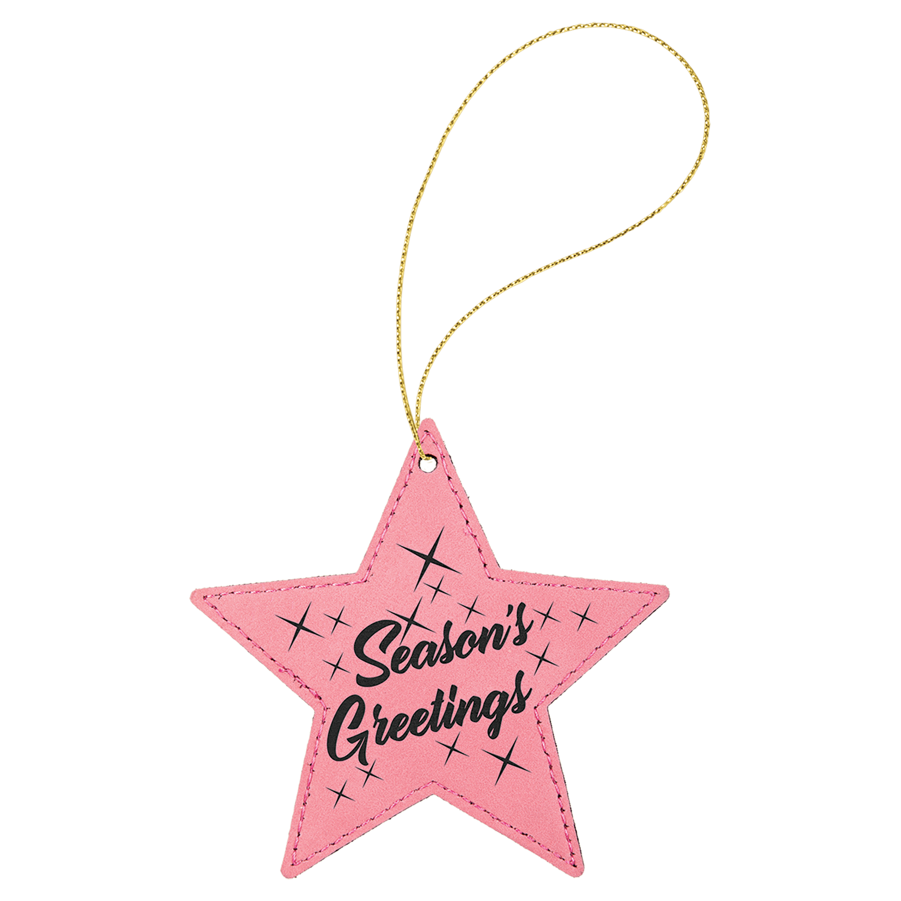 Pink Gold Laserable Leatherette Star Ornament with String