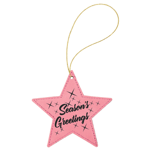 Pink Gold Laserable Leatherette Star Ornament with String