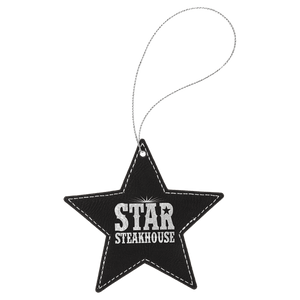 Laserable Leatherette Star Ornament with Silver String