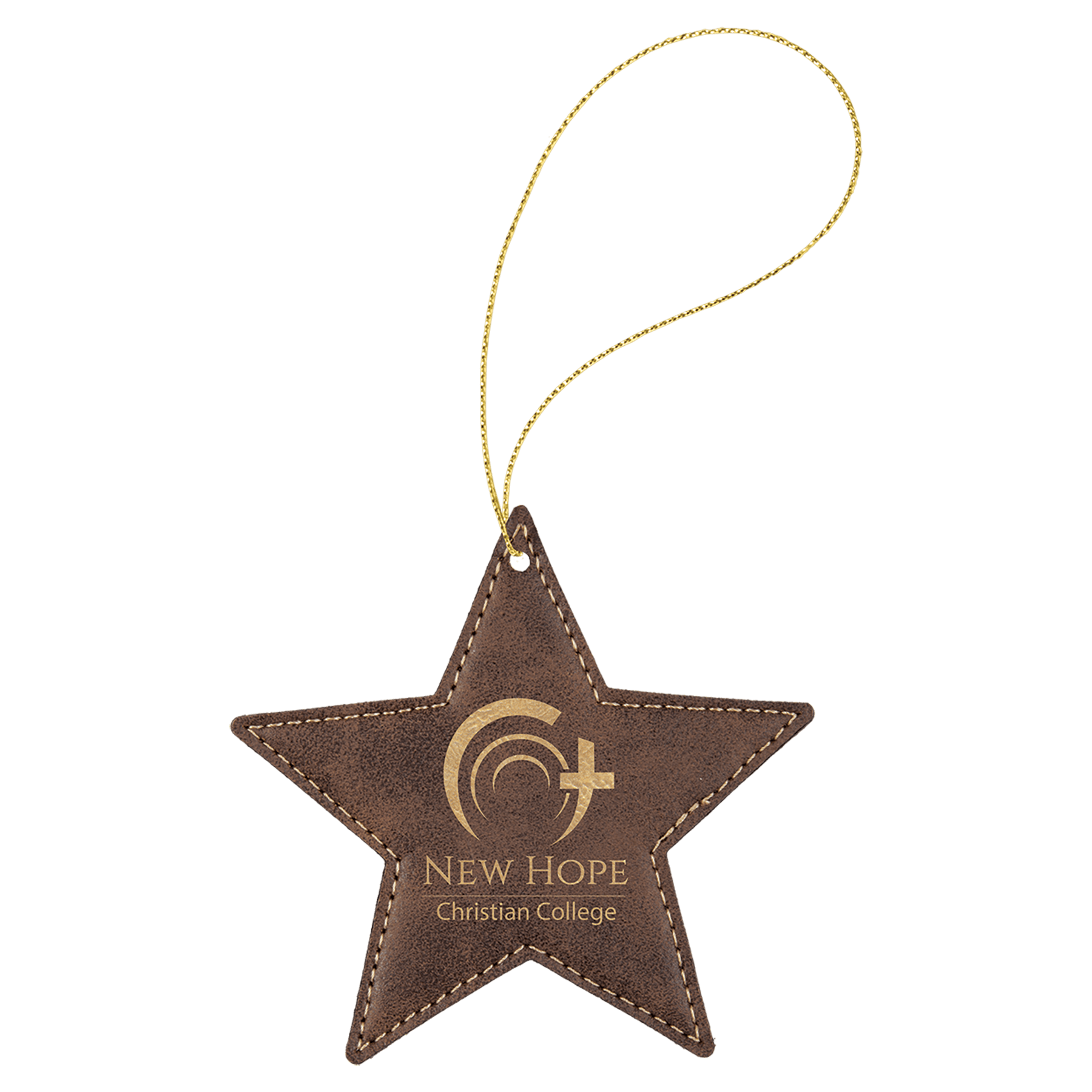 Rustic/Gold Gold Laserable Leatherette Star Ornament with String