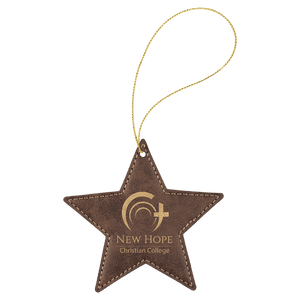 Rustic/Gold Gold Laserable Leatherette Star Ornament with String