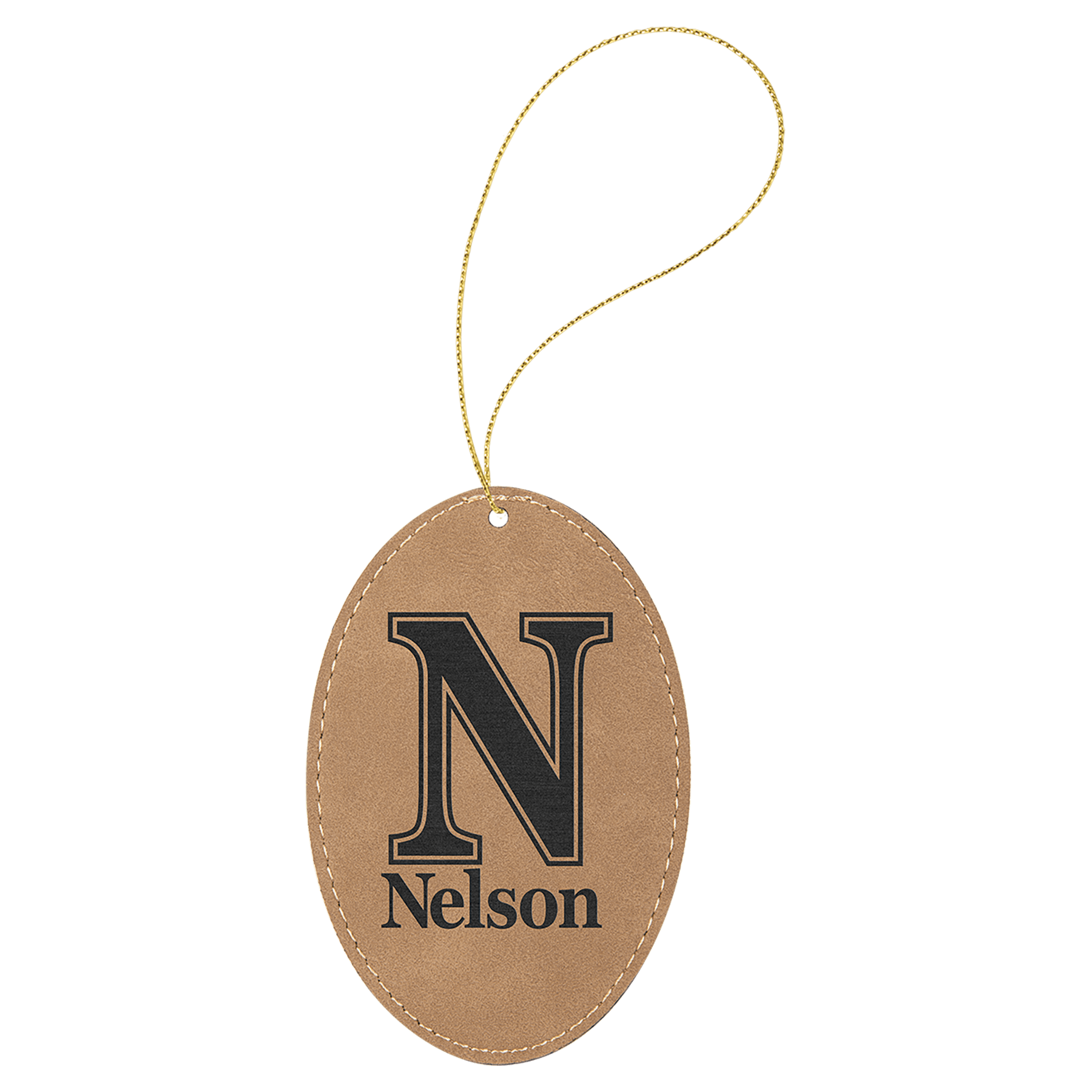 Light Brown Gold Laserable Leatherette Oval Ornament with String