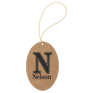 Light Brown Gold Laserable Leatherette Oval Ornament with String