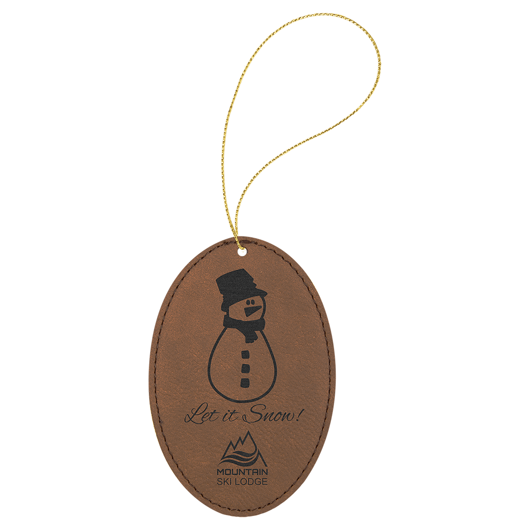 Dark Brown Gold Laserable Leatherette Oval Ornament with String