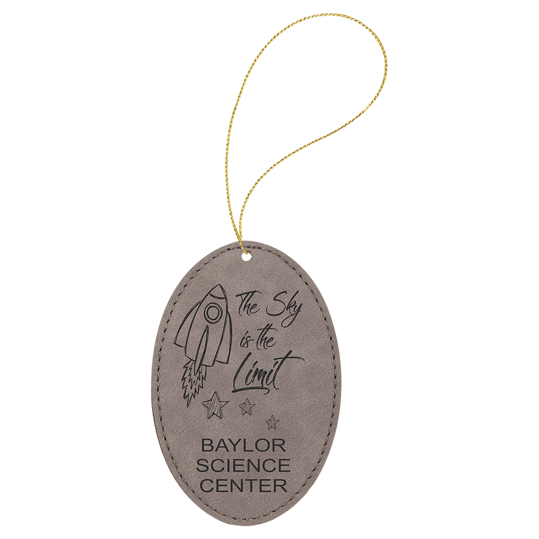 Gray Gold Laserable Leatherette Oval Ornament with String