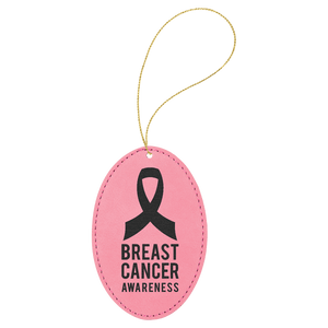 Pink Gold Laserable Leatherette Oval Ornament with String