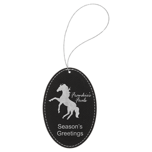 Laserable Leatherette Oval Ornament with Silver String