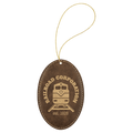 Rustic/ Laserable Leatherette Oval Ornament with Gold String