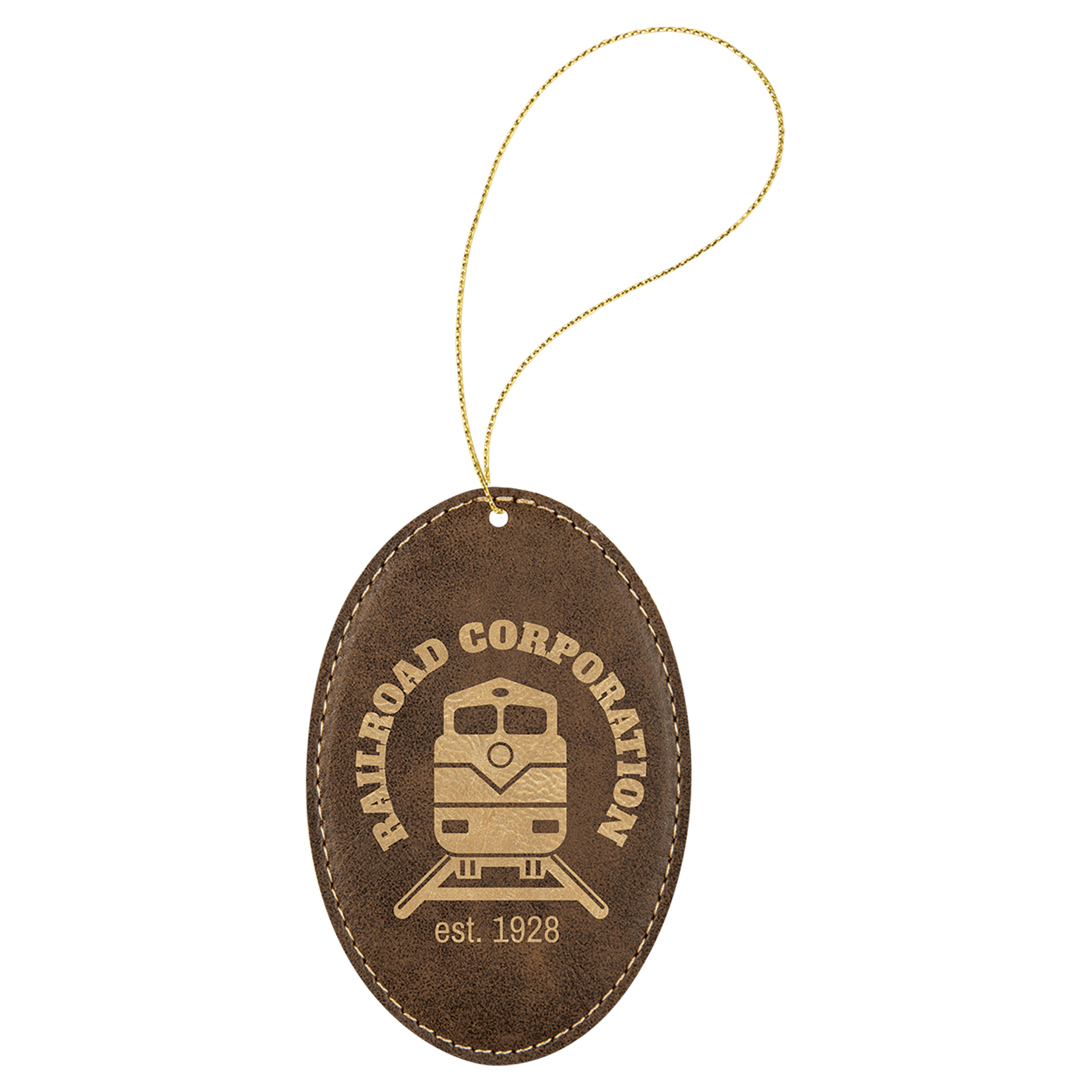 Rustic/ Laserable Leatherette Oval Ornament with Gold String