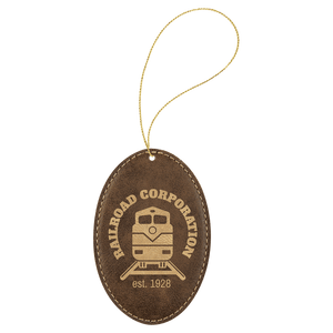 Rustic/Gold Gold Laserable Leatherette Oval Ornament with String