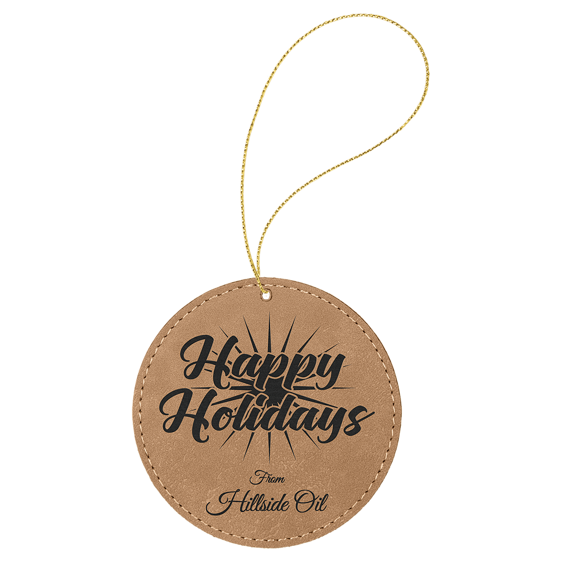 Light Brown Gold Laserable Leatherette Round Ornament with String