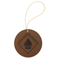 Laserable Leatherette Round Ornament with Gold String