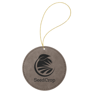 Gray Gold Laserable Leatherette Round Ornament with String