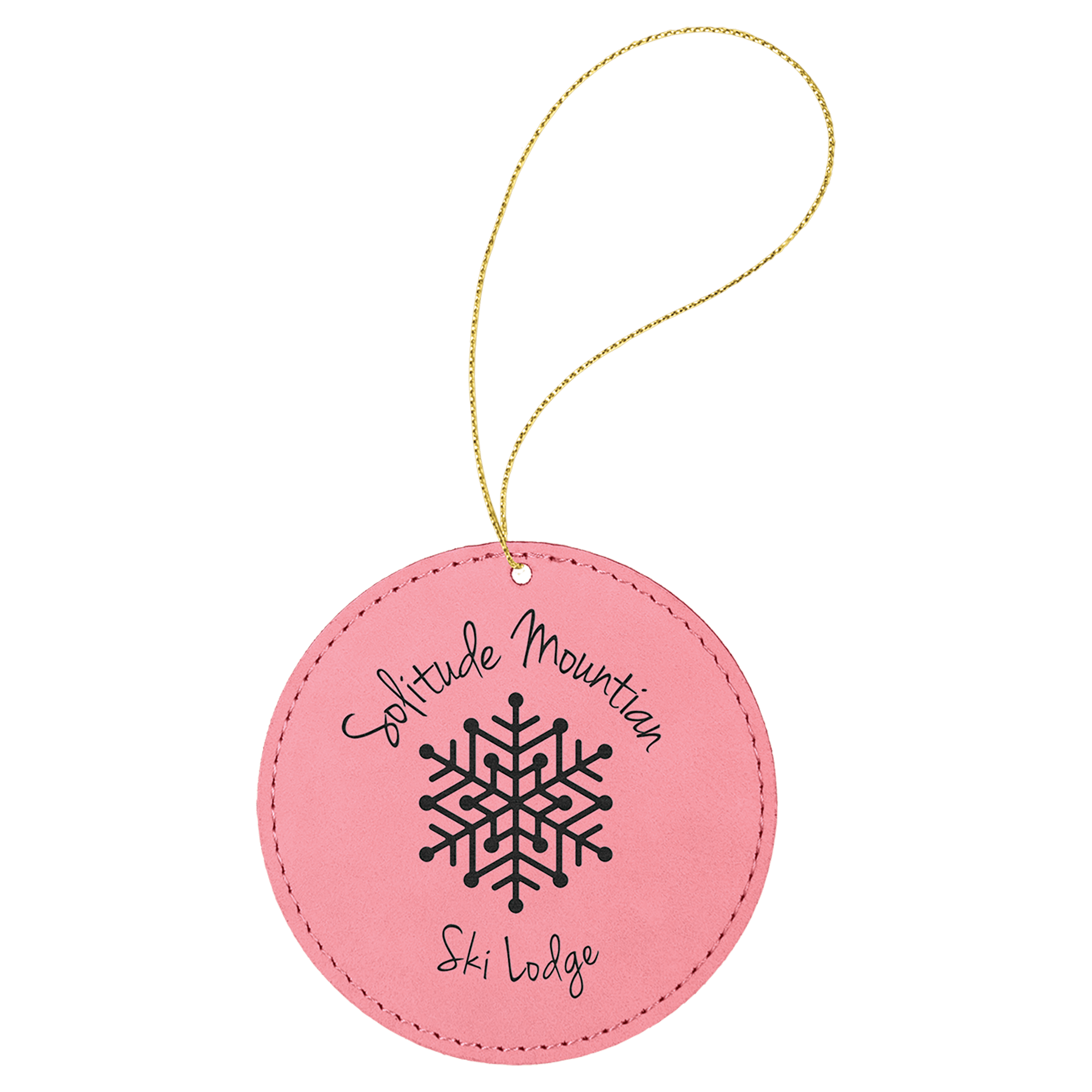 Pink Gold Laserable Leatherette Round Ornament with String
