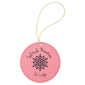 Pink Gold Laserable Leatherette Round Ornament with String