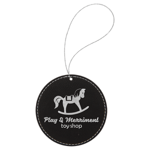 Laserable Leatherette Round Ornament with Silver String