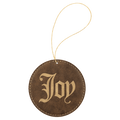 Rustic/ Laserable Leatherette Round Ornament with Gold String