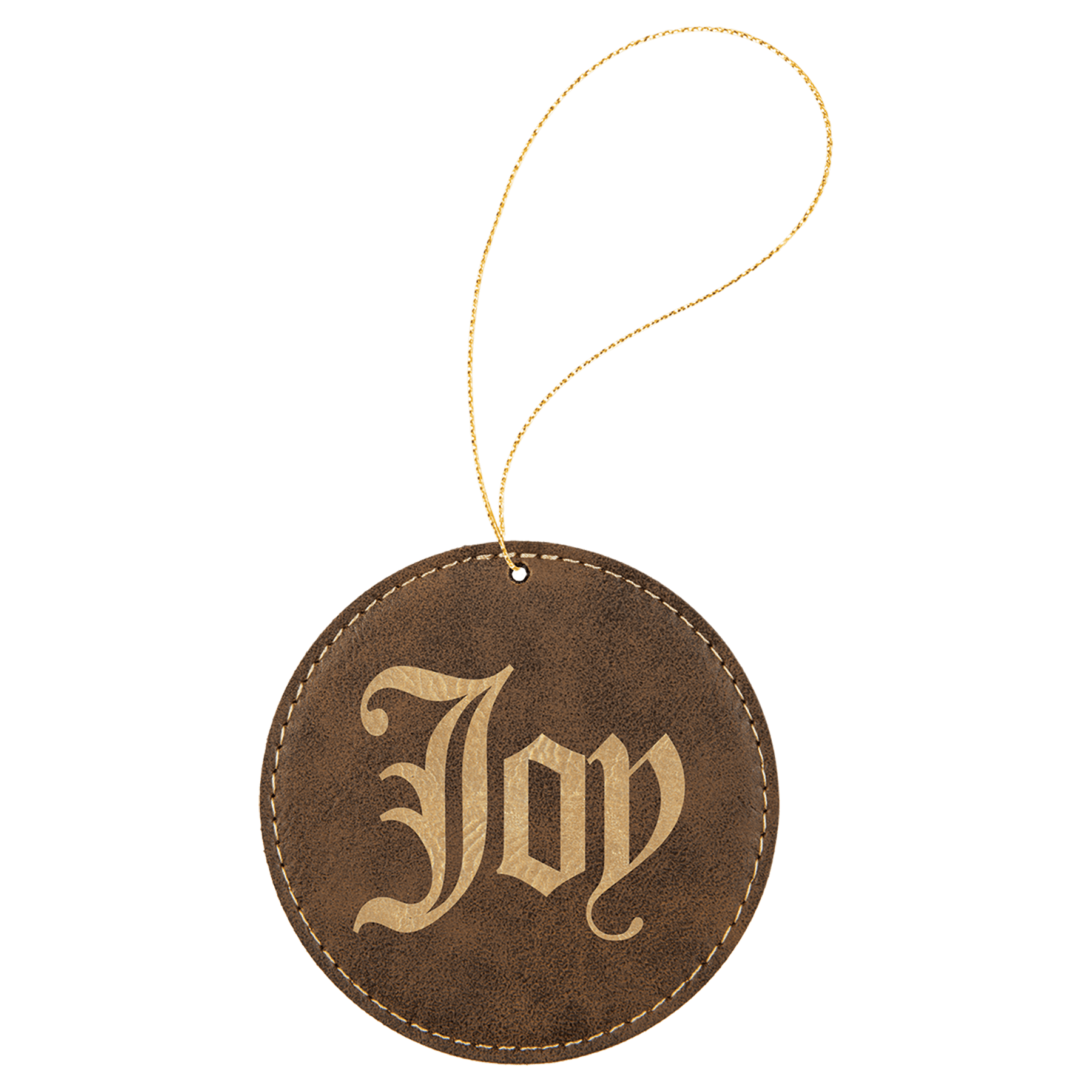 Rustic/Gold Gold Laserable Leatherette Round Ornament with String