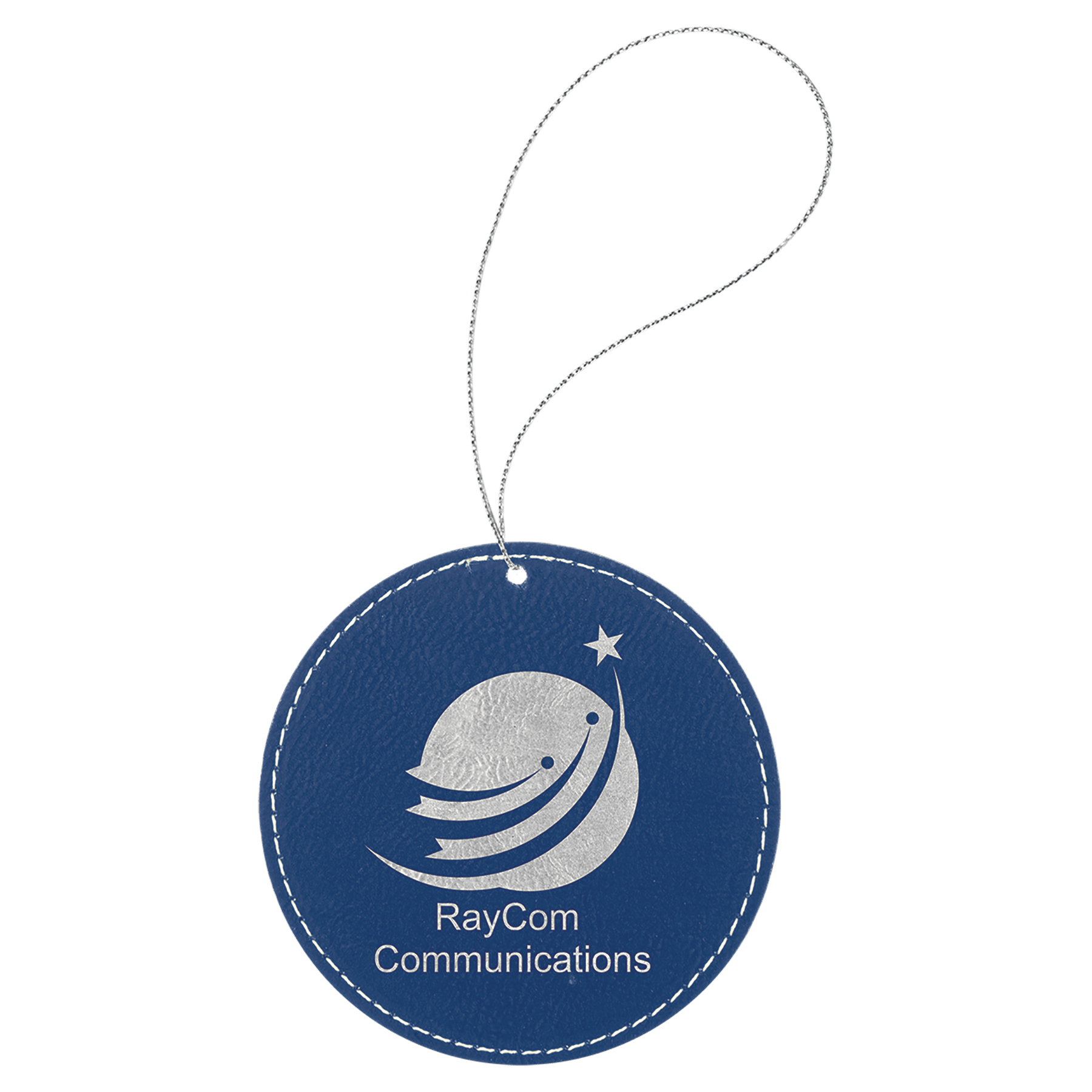 Blue/Silver Silver Laserable Leatherette Round Ornament with String