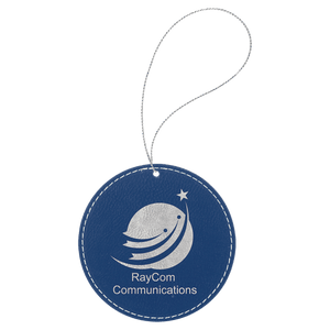 Blue/Silver Silver Laserable Leatherette Round Ornament with String
