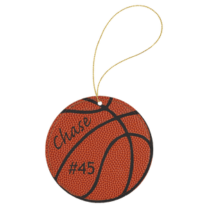 Basketball Gold Laserable Leatherette Round Ornament with String
