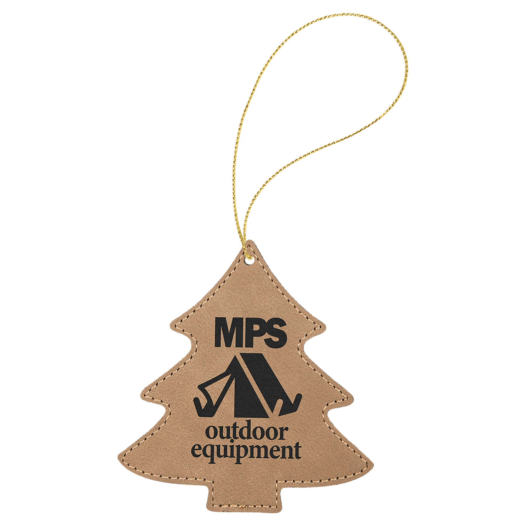 Light Brown Gold Laserable Leatherette Tree Ornament with String